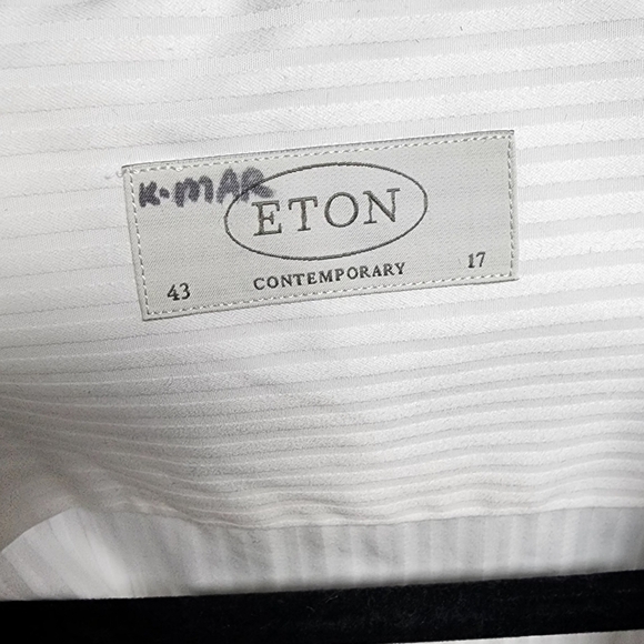 Eton Contemporary White Stoped Men's Button Up Longsleeve Shirt Size 43/17 - Picture 5 of 12